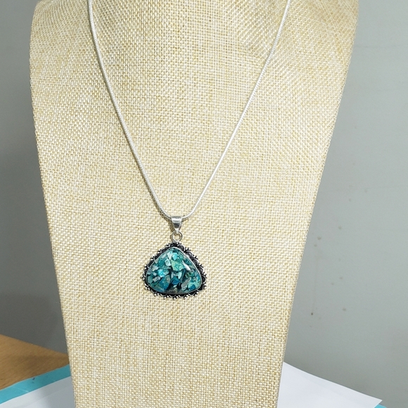 Chrysocolla necklace, 925 silver copper chrysocolla gemstone pendant necklace - Picture 2 of 11